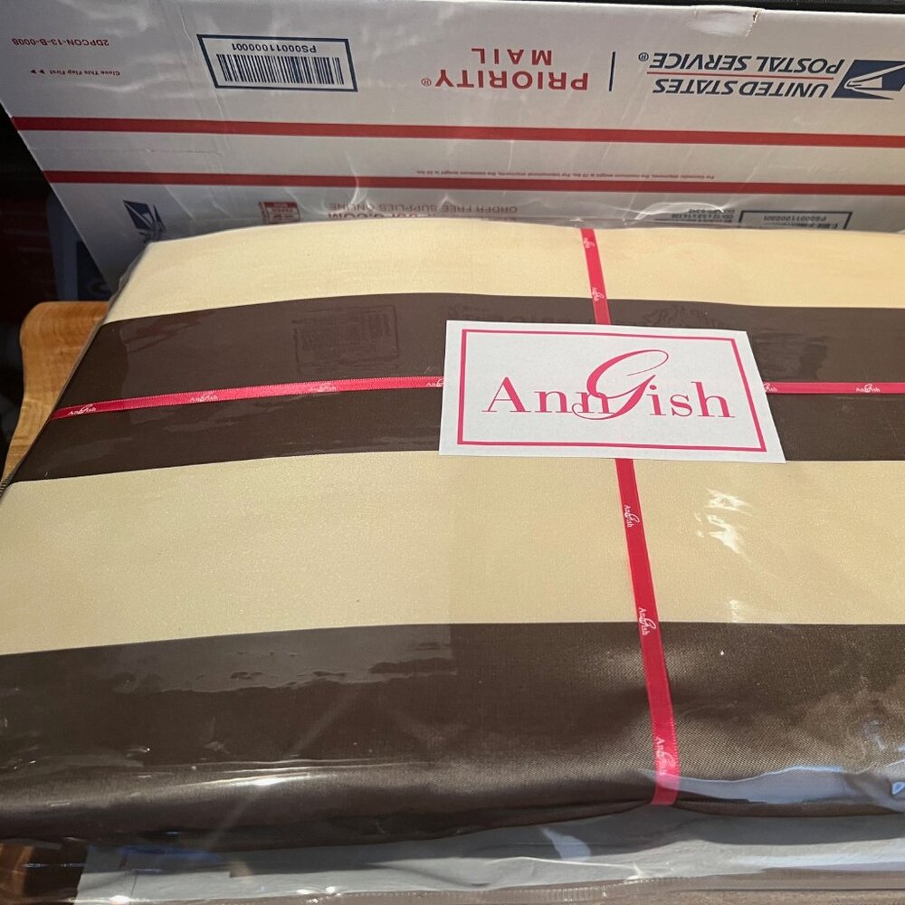 $1,450! NWT Ann Gish 100% Silk Taffeta Chocolate Stripe KING Duvet Cover ONLY